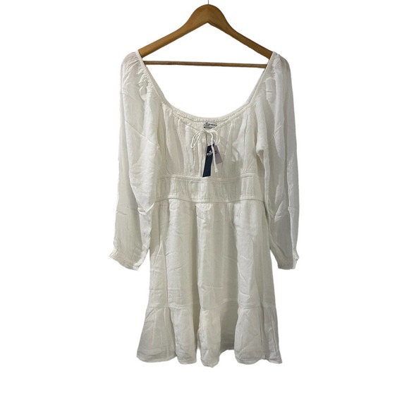 (Sold)HOLLISTER White LONG-SLEEVE CHANNELED BUILT-IN SHORTS DRESS Large NWT - Picture 2 of 14